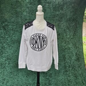 DKNY White and Black Logo Sweater